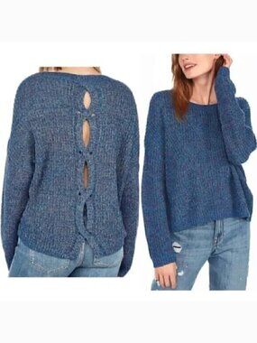EXPRESS Cable Knit Split Back Pullover Sweater Blue Pink Green Twist Slouchy Fit